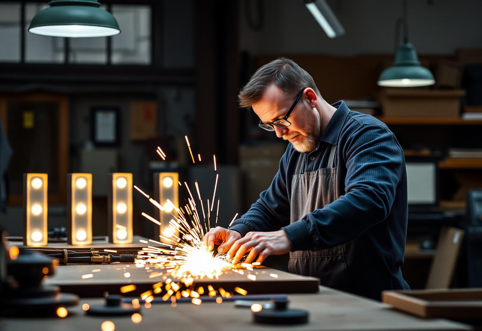 A craftsman building illuminated channel letters in the MNZ workshop